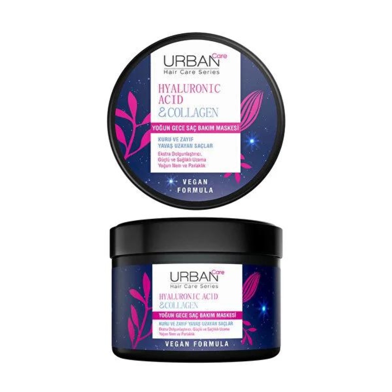 Urban Care Hyaluronic Acid & Collagen Hair Care Mask – Intensive Overnight Repair for Damaged Hair, Vegan & Paraben-Free