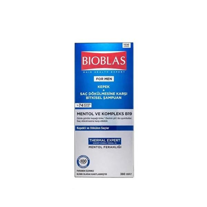 Bioblas Anti-Dandruff Shampoo for Men – Menthol & B19 Complex, 12.17 fl oz – Prevents Hair Loss & Soothes Scalp
