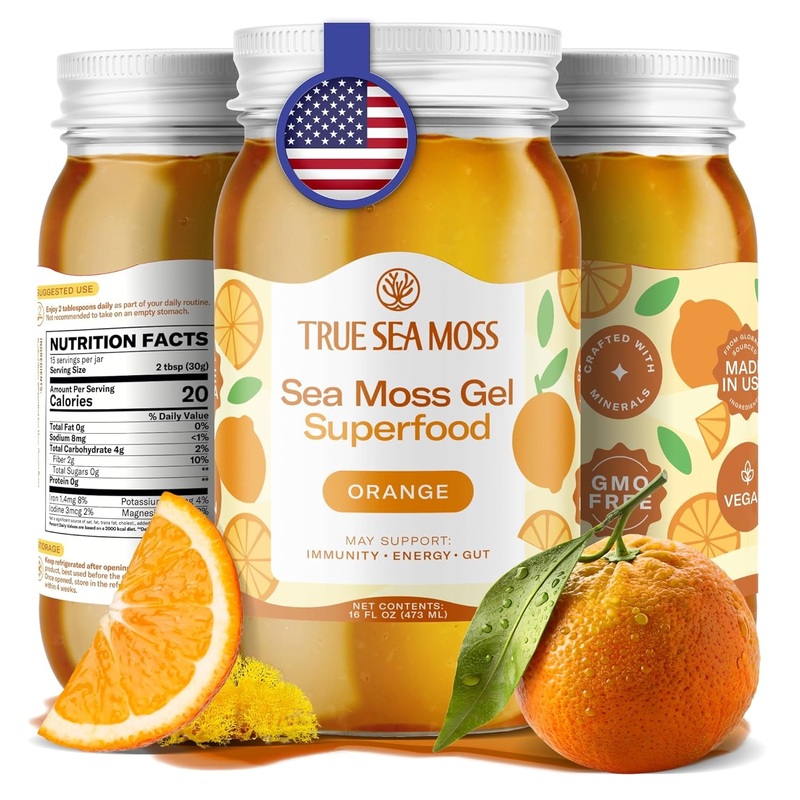 TrueSeaMoss Sea Moss Gel Superfood  473ml | Orange Flavour | Immunity, Energy & Gut Health Support Orange 16 Fl Oz (Pack Of 1)