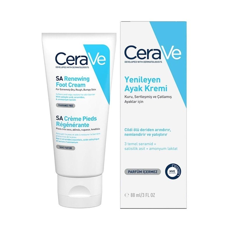 CeraVe Moisturizing Foot Cream for Dry Cracked Skin – Hydrating and Exfoliating Foot Care (88 ml)