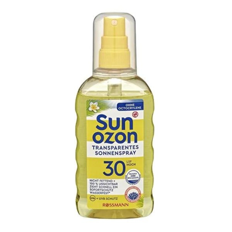 Sunozon Transparent Sunscreen Spray SPF 30 – Non-Greasy, Vegan, Water-Resistant Sun Protection for Sensitive Skin