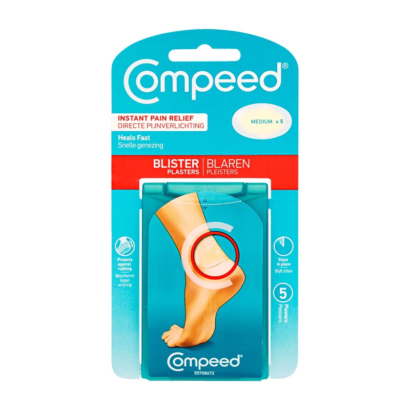 Compeed Instant Pain Relief blister plasters, medium, 5 Count