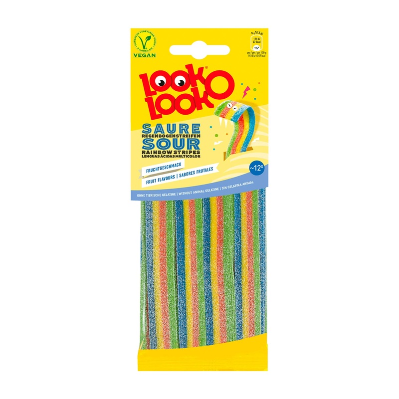Look-O-Look Sour Stripes Rainbow Fruit Gummi, 90 g