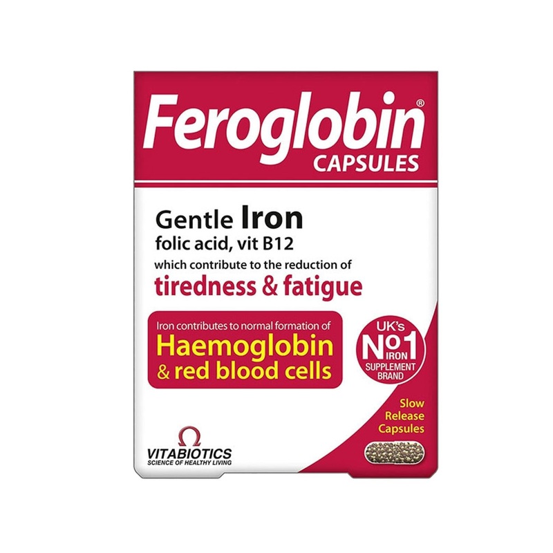 Vitabiotics Feroglobin Liquid Gentle Iron Supplement – Gentle on Stomach, Easy Absorption, 30 Capsules