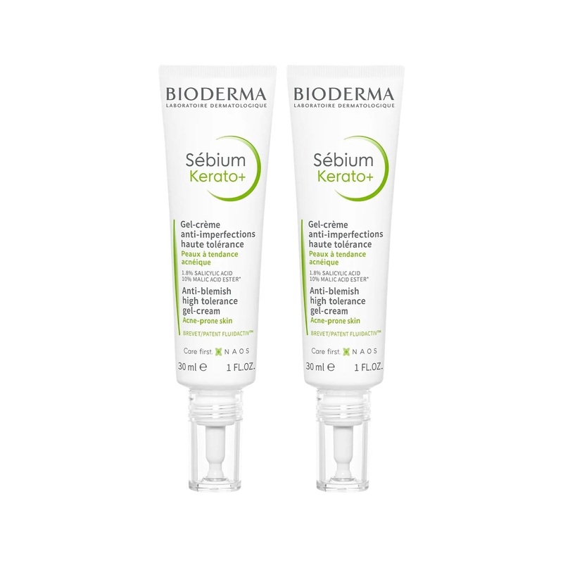Bioderma Sebium Kerato+ Facial Moisturizer: Acne & Blemish Treatment Gel Cream, Oily Skin Hydration – 2 x 30ml