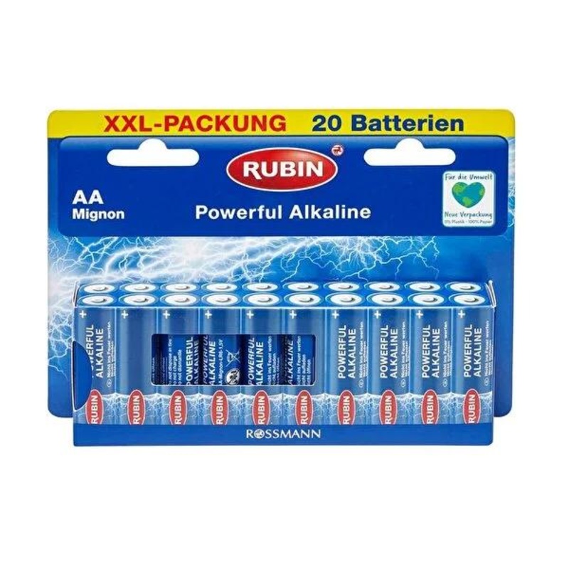 Rubin Alkaline AA Batteries 1.5V 20-Pack – Reliable Power Solution with Eco-Friendly Packaging