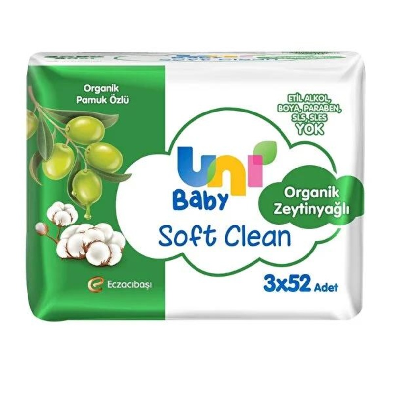Uni Baby Soft Clean Organik Pamuk zl & Organik Zeytinya_l Islak Mendil – Organic & Hypoallergenic Baby Wipes