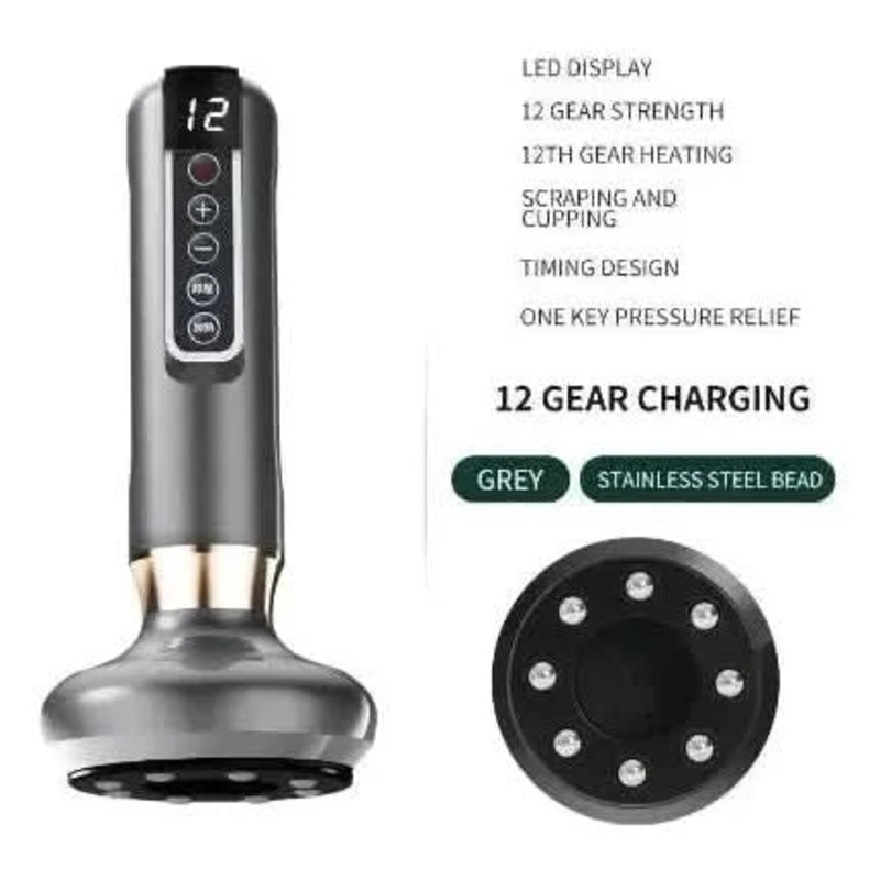 Anti-Cellulite Suction Cup  Electric Cupping & Massaging Device | Infrared Heating, 12 Suction Levels & Wireless Design Gray