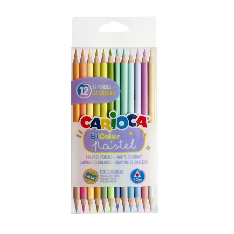 Carioca Pastel: 24 Vibrant Double-Sided Pastel Colored Pencils – Soft Core, Triangular Grip – Ideal Art Supplies for Drawing, Coloring & Pastel Art