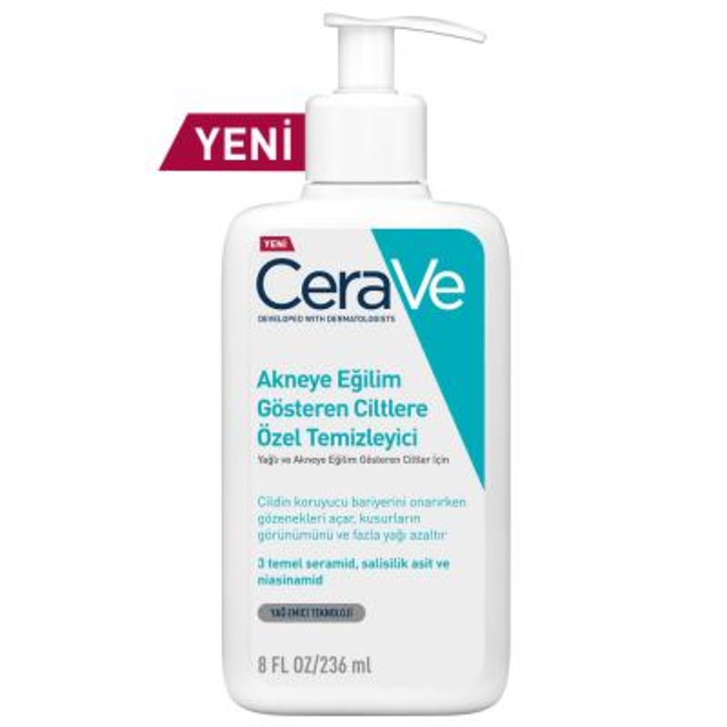 CeraVe Acne Face Wash with Salicylic Acid – Gentle, Oil-Free Cleanser for Acne Prone & Sensitive Skin – 236ml