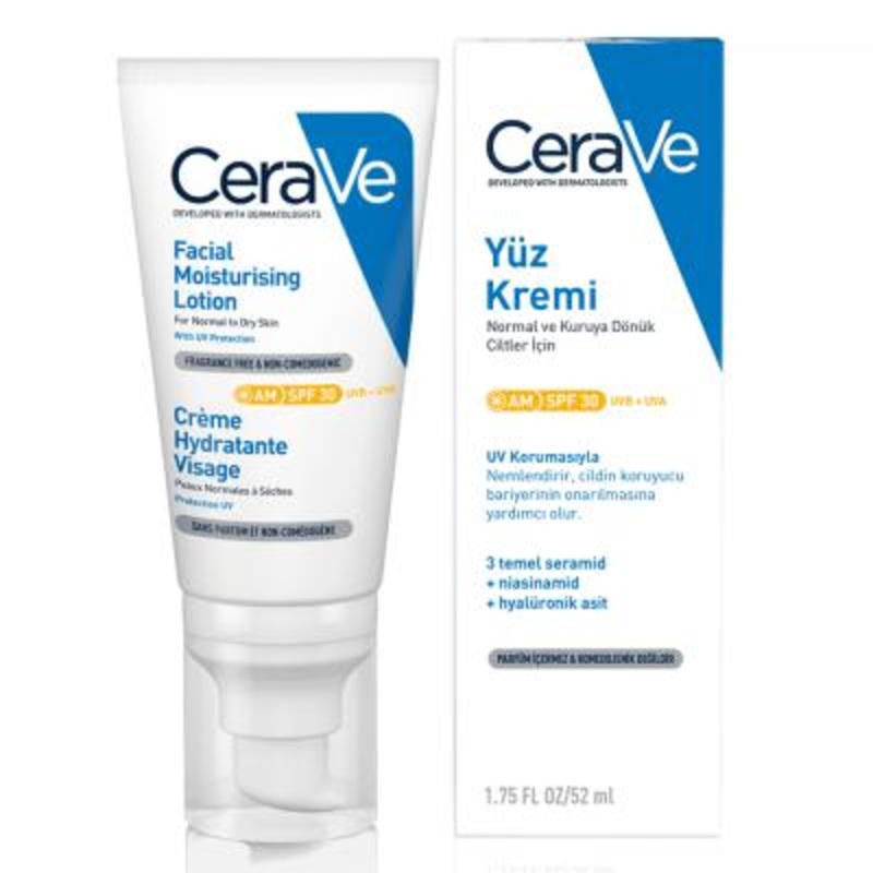CeraVe SPF 30 Facial Moisturizer – Hydrating Sunscreen Face Cream with Hyaluronic Acid & Ceramides | Fragrance-Free, Non-Comedogenic Daily Sun Protection