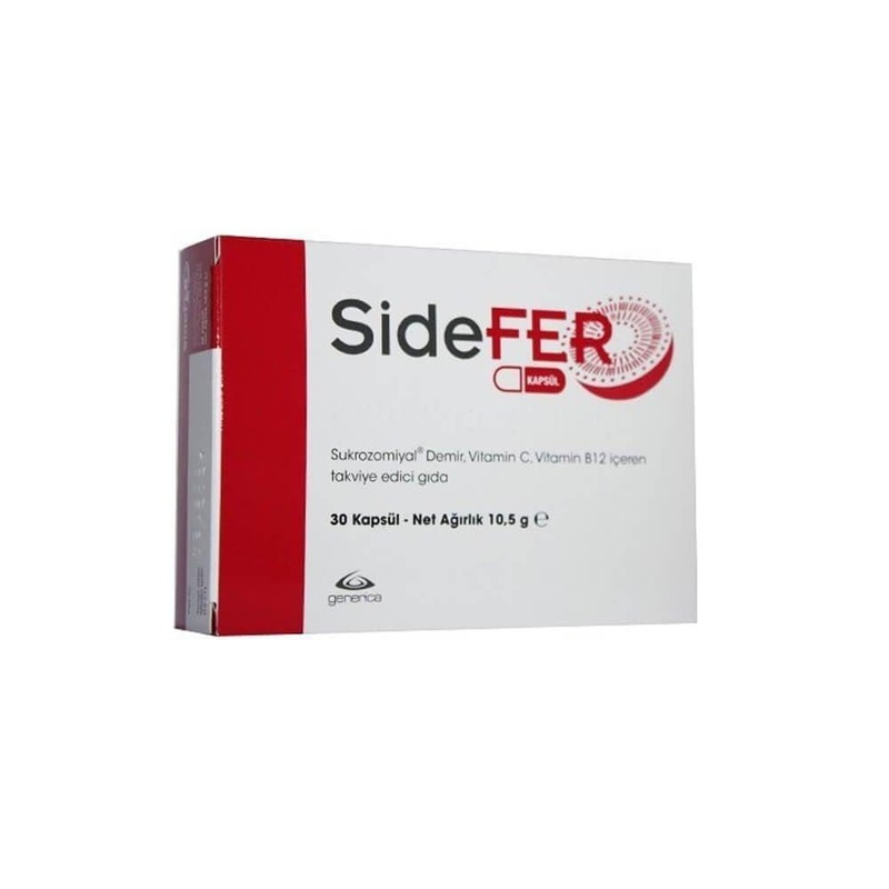 Sidefer Iron Supplement, Vitamin C & B12 – Boosts Energy & Immunity – 30 Capsules