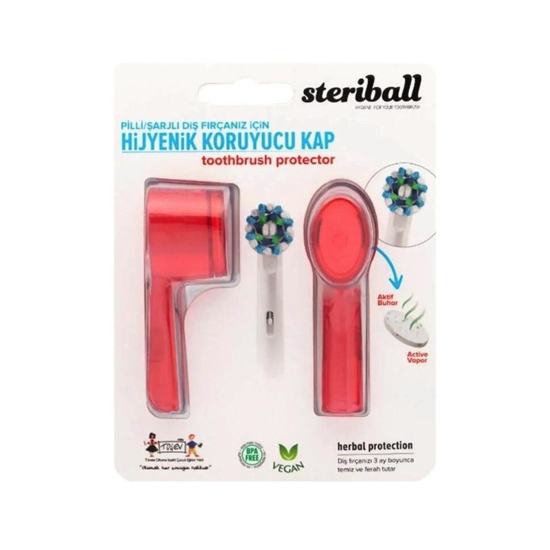 Steriball Hygienic Toothbrush Holder – Red and Transparent Electric Toothbrush Container for Steriball Toothbrushes