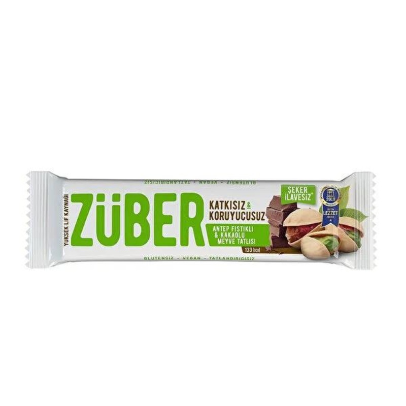Zuber Pistachio & Cocoa Fruit and Nut Bar: All Natural, Low Calorie Award Winning Healthy Snack – 40g