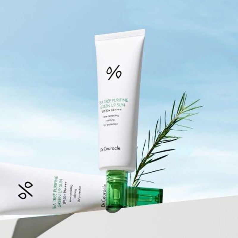 Dr.Ceuracle Tea Tree Purifine Green Up Sun  50ml | SPF50+ Redness-Calming Sunscreen & Primer