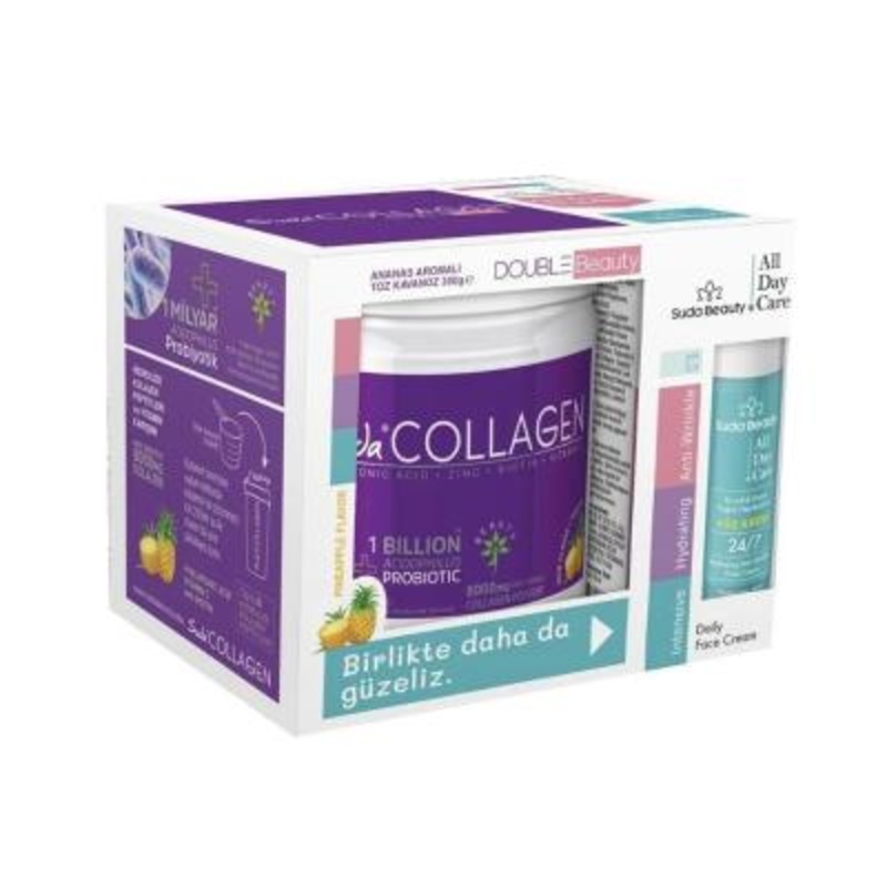 Suda Collagen Supplement and Anti-Aging Face Cream Set with Hyaluronic Acid and Vitamin C