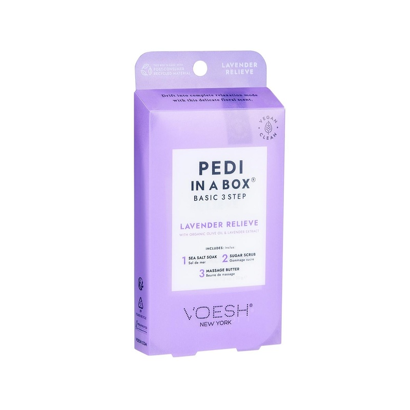 Voesh New York Pedi In A Box Basic Pedicure 3-Step Lavender Kit for At-Home Spa Experience
