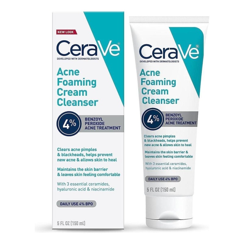 CeraVe Acne Foaming Cream Cleanser  150ml | 4% Benzoyl Peroxide Acne Treatment for Clear, Balanced Skin