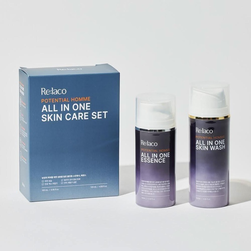 Relaco Potential Homme All-In-One Skincare Set  Essence 100ml + Skin Wash 120ml | Brightening, Anti-Wrinkle & Hydration