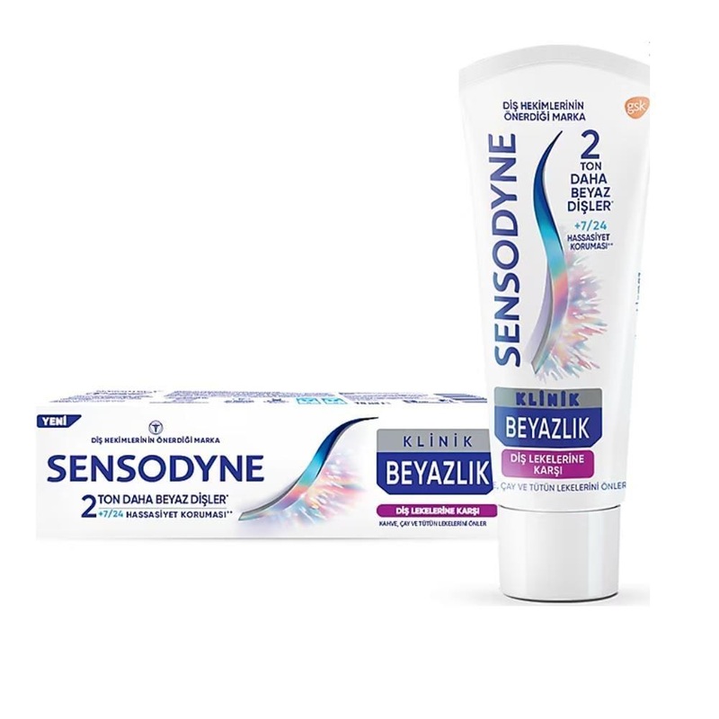 Sensodyne Klinik Beyazlk Sensitive Teeth Toothpaste – 2 Shades Whiter, Stain Prevention & 24/7 Sensitivity Protection