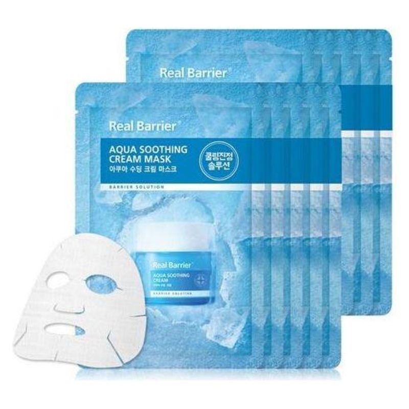 Real Barrier Aqua Soothing Cream Mask Sheet  30ml x 10 Count | Barrier-Boosting Charcoal Sheet Masks for Intense Hydration