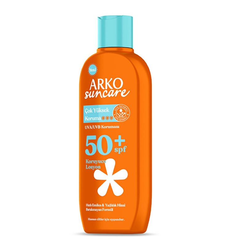 Arko Sun Care SPF 50+ Sunscreen Lotion: Ultimate UVA/UVB Protection, Reef Safe, Non-Greasy & Ideal for Sensitive Skin, 6.76 fl oz