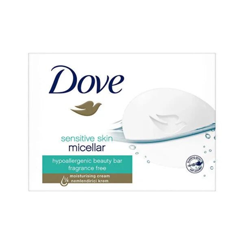 Dove Sensitive Skin Micellar Cream Bar Soap – Gentle, Fragrance-Free, Hypoallergenic, Moisturizing Bar for Face, Body, and Hands