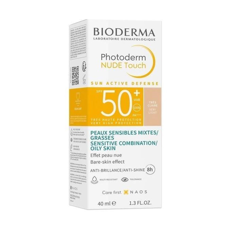 Bioderma Photoderm Nude Touch SPF50+ Very Light Tinted Sunscreen for Oily Skin – 1.35 fl oz