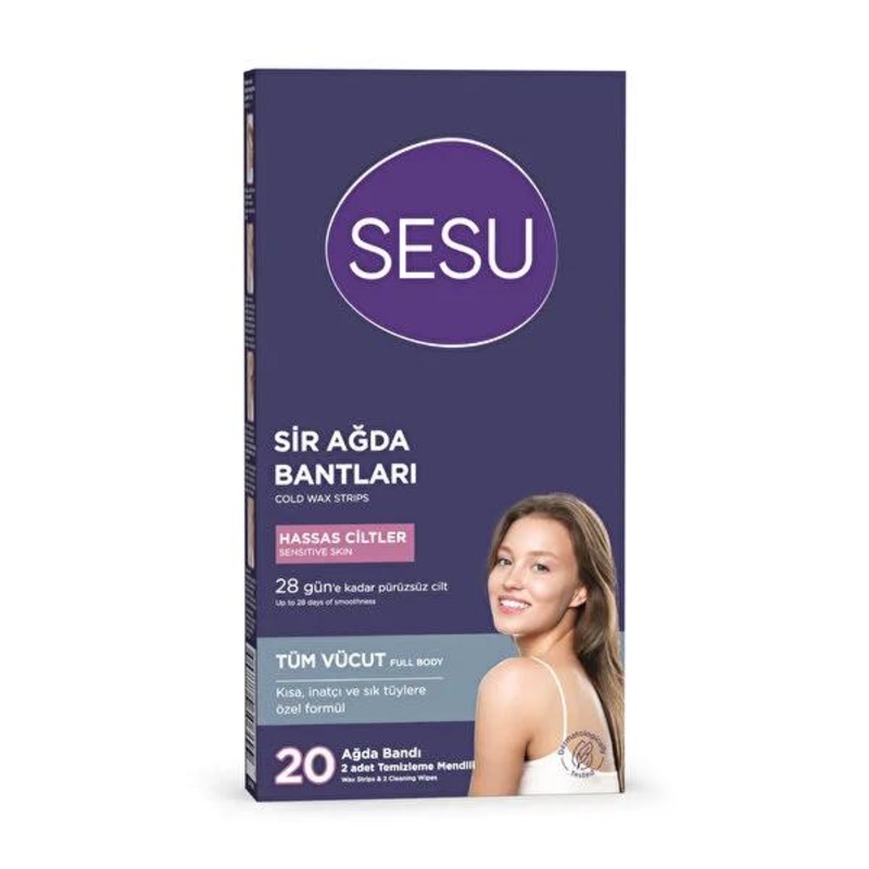 Sesu Body Wax Strips for Sensitive Skin (20 Count) – Easy & Painless Hair Removal, Sugar-Free Formula for Face, Body, Legs