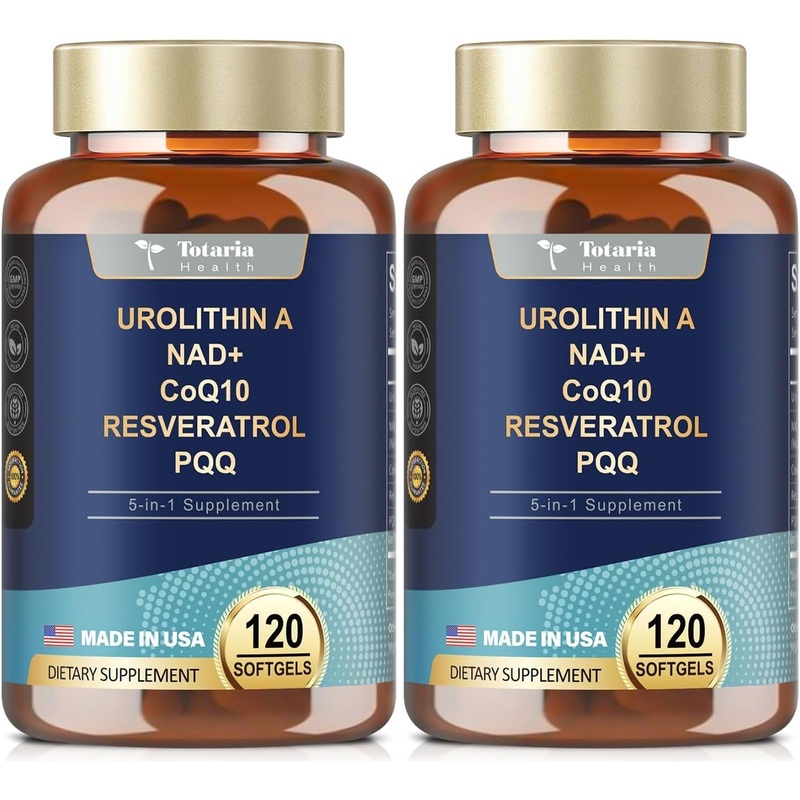 Totaria Urolithin A + NAD+ + CoQ10 + Resveratrol + PQQ  120 Softgels | Cellular Energy, Mitochondrial & Anti-Aging Support 240 Count (Pack Of 1)