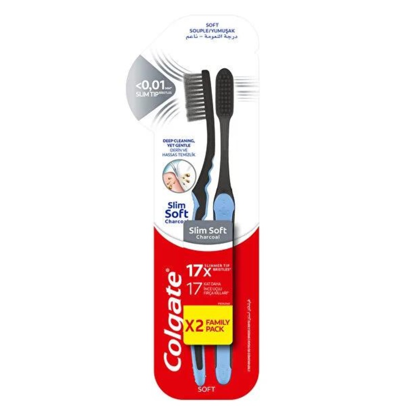 Colgate Micro Thin Black Soft Toothbrush 2-Pack: Gentle Gum Care, Deep Cleaning for Sensitive Teeth, Manual Toothbrush