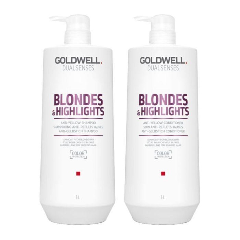 Goldwell Dualsenses Blondes & Highlights Anti-Yellow Shampoo & Conditioner 1000ml Duo  Brass Neutralising Haircare for Blonde Hair