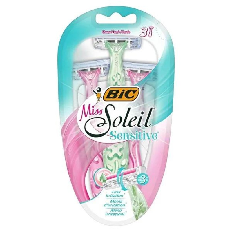 Bic Miss Soleil Sensitive Women’s Disposable Razor – 3 Blade Aloe Vera for Smooth, Irritation-Free Shave (3 Count)
