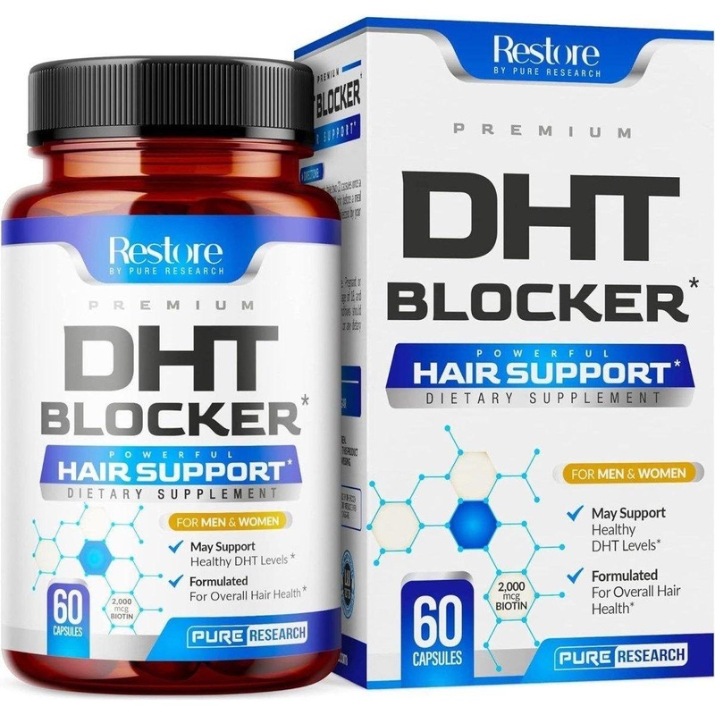 Restore by Pure Research DHT Blocker Hair Growth Support  60 Capsules | Thicker, Stronger, Healthier Hair