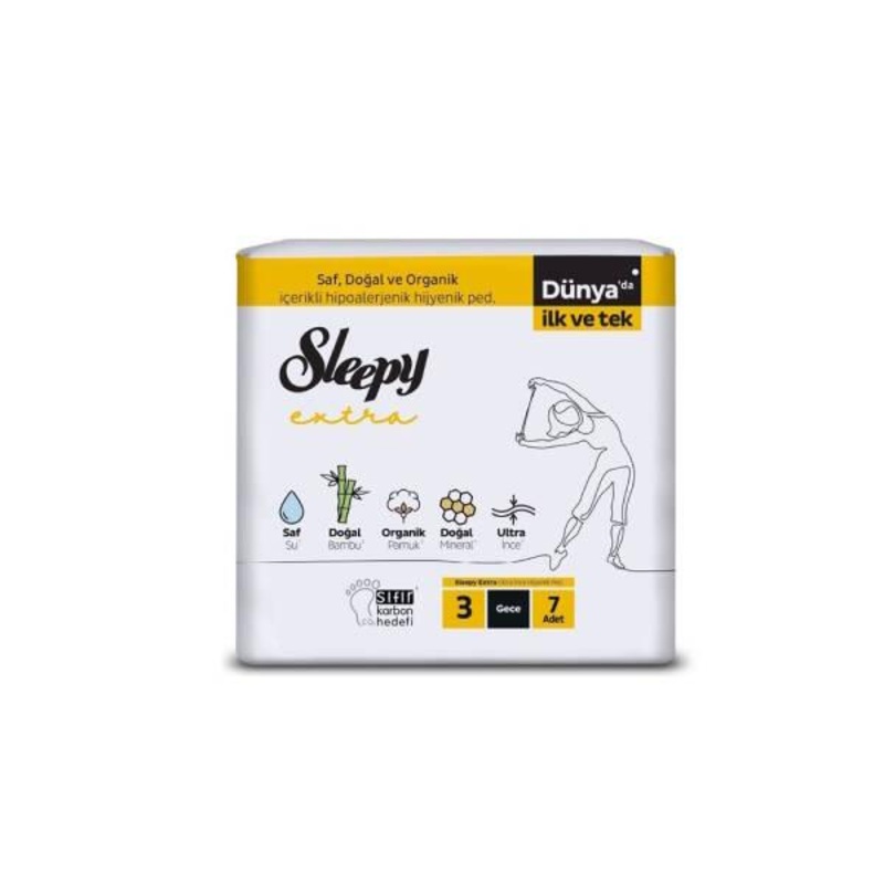 Sleepy Extra Ultra Thin Overnight Sanitary Pads – 7 Count | Hypoallergenic & Organic Feminine Hygiene for Nighttime Menstrual Protection