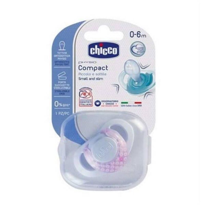 Chicco Physio Compact Silicone Baby Pacifier: Orthodontic Soother for Newborns & Infants (0-6 Months) – Supports Healthy Oral Development