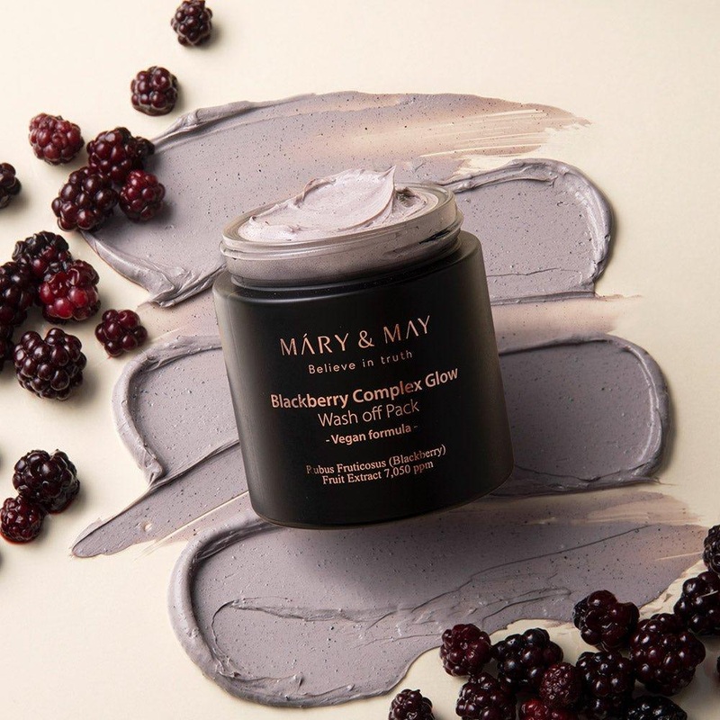 MARY & MAY Vegan Blackberry Complex Glow Washoff Pack  125g | Nutrient-Rich Clay Mask for Smooth, Radiant Skin