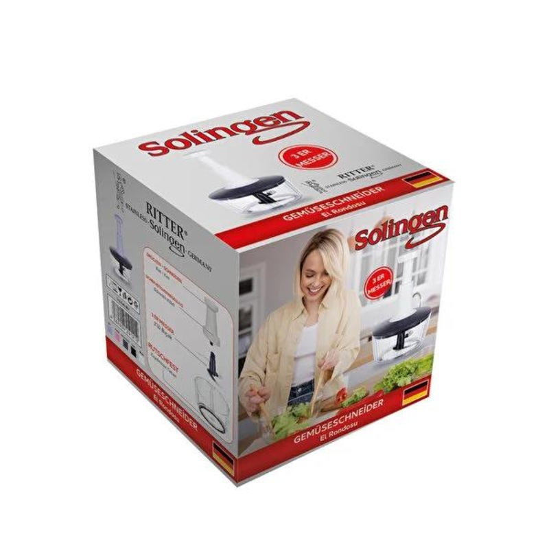 Solingen Ritter El Rondosu: The Ultimate 2.6 Lt. Manual Food Chopper – Effortlessly Chop Vegetables, Fruits & Nuts – Easy Clean Kitchen Gadget