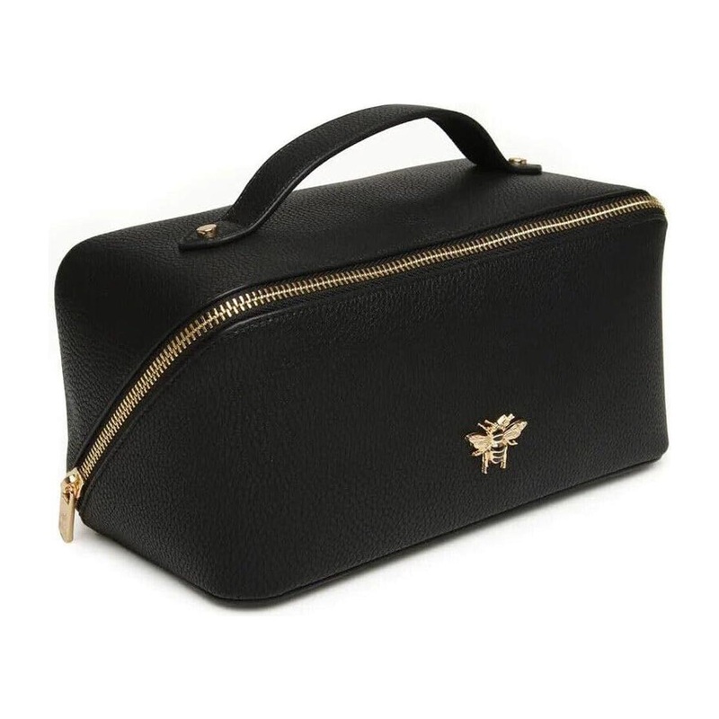 Alice Wheeler London Mini Train Luxury Beauty Case  Black | Compact Vegan Leather Travel Organizer Black