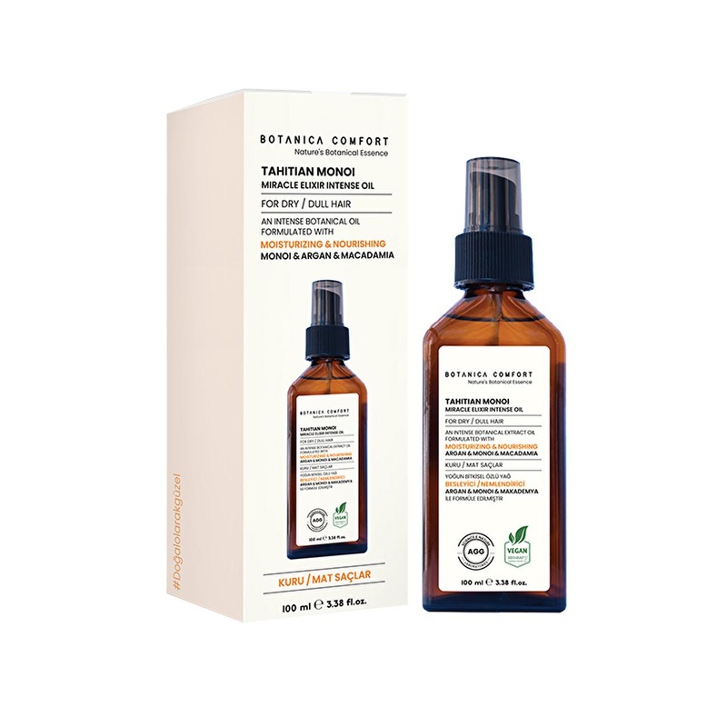 Botanica Comfort Tahitian Monoi Miracle: Intense Hydration Hair Care Oil for Dry, Damaged Hair – Argan & Macadamia – 3.38 fl oz