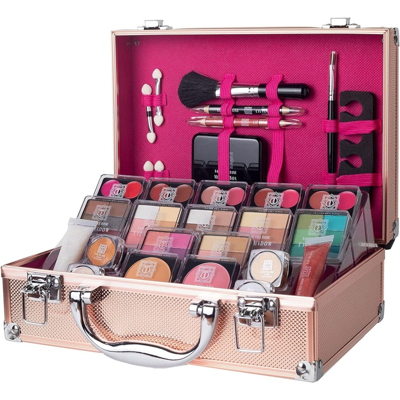 Dawn Till Dusk 80 Pieces Makeup Set with Travel Vanity Box by Envie – Rose Gold Rose Gold