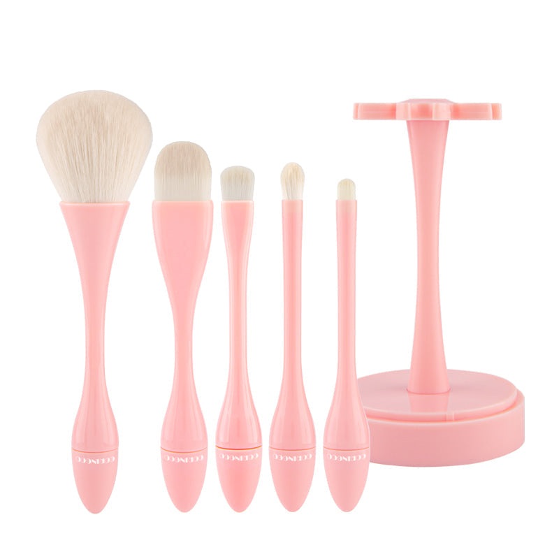 CORINGCO Egg Holder Brush Set 5P | Essential Makeup Brushes in Compact Travel Case