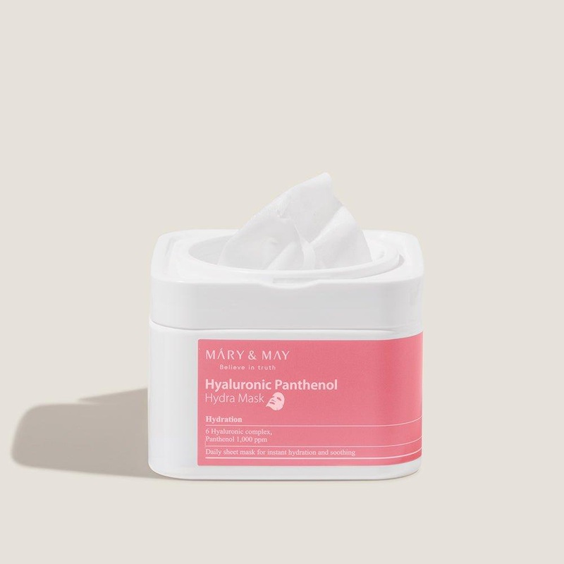 MARY & MAY Hyaluronic Panthenol Hydra Mask  30 Sheets | Daily Vegan Sheet Mask for Deep Hydration & Soothing Relief