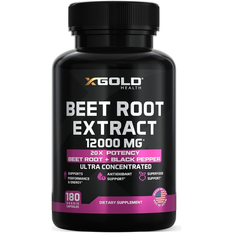 X Gold Health Beet Root Extract 12000mg  180 Capsules | High-Potency Nitric Oxide Booster for Energy, Endurance & Circulation