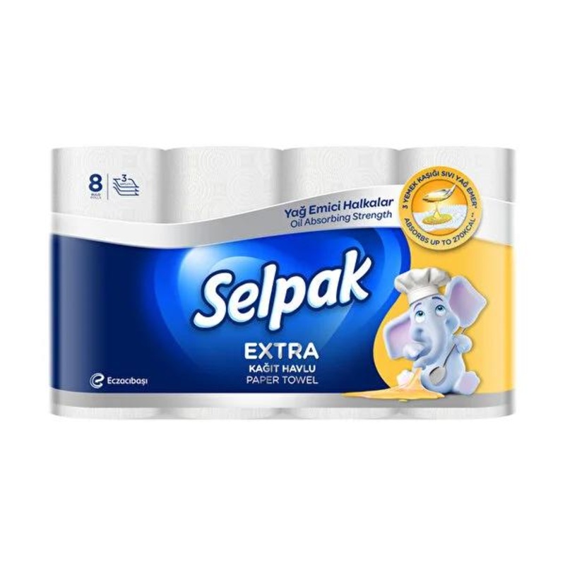 Selpak Extra Ka_t Havlu Ya_ Emici 8’li – 3-Layer Absorbent Paper Towels for Effective Kitchen Cleaning