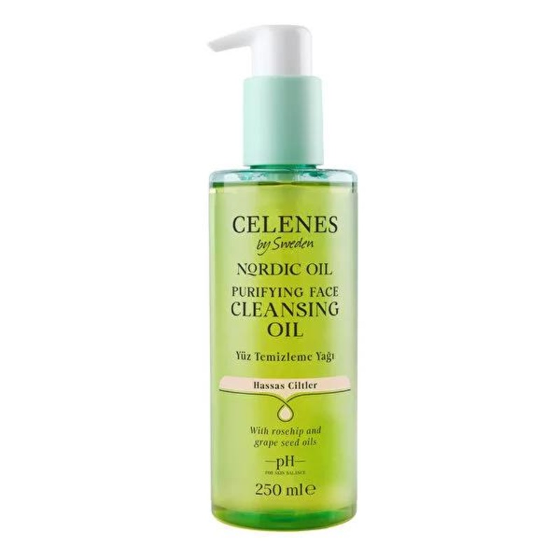 Celenes Nordic Oil Facial Cleansing Oil: Gentle, Natural Makeup Remover for Sensitive Skin – Rosehip & Grape Seed Oil Deep Cleanser, 8.45 fl oz