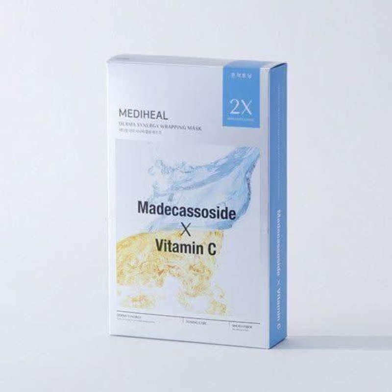 MEDIHEAL Derma Synergy Wrapping Mask Sheet  10 Count | Madecassoside + Vitamin C for Soothing & Blemish Scar Care