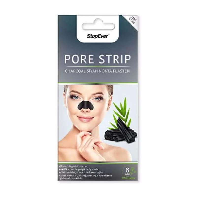 StopEver Charcoal Pore Strips – Enhanced Blackhead Removal with Activated Carbon & Witch Hazel – Deep Cleansing, Easy to Use, 6 Count