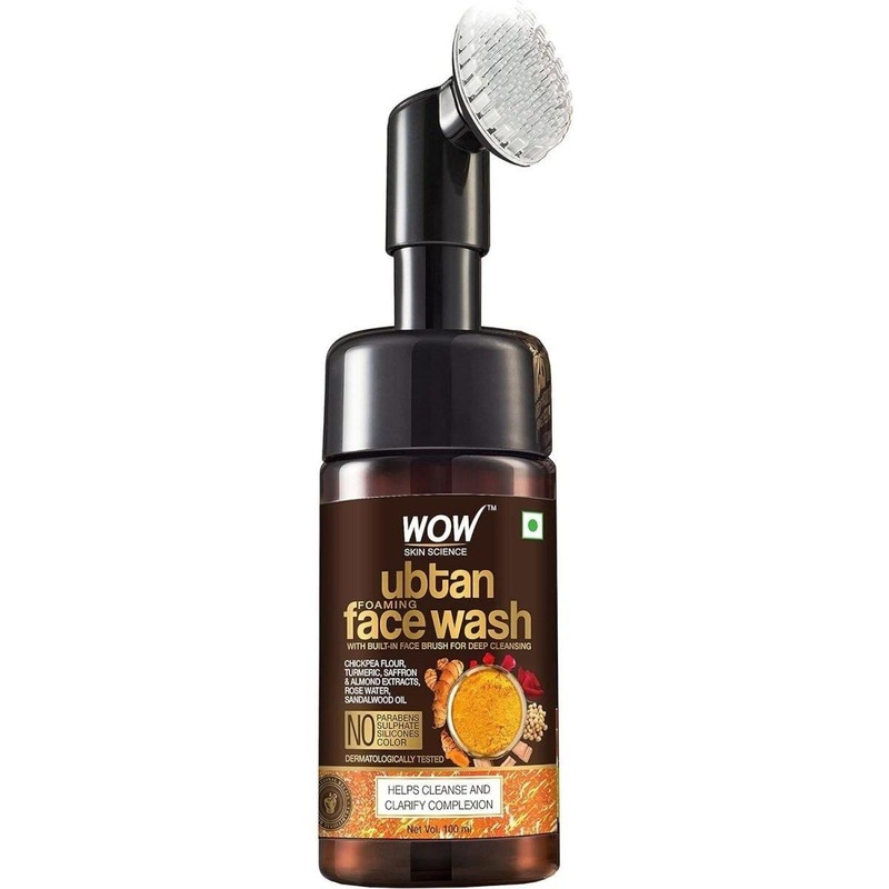 WOW Skin Science Ubtan Foaming Face Wash  100ml | Deep Cleansing with Turmeric, Sandalwood & Saffron | Built-in Soft Silicone Brush