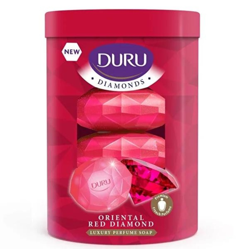 Duru Diamonds Series Red Bar Soap 4x90g – Scented Cleansing Bath Soap for Everyday Hygiene